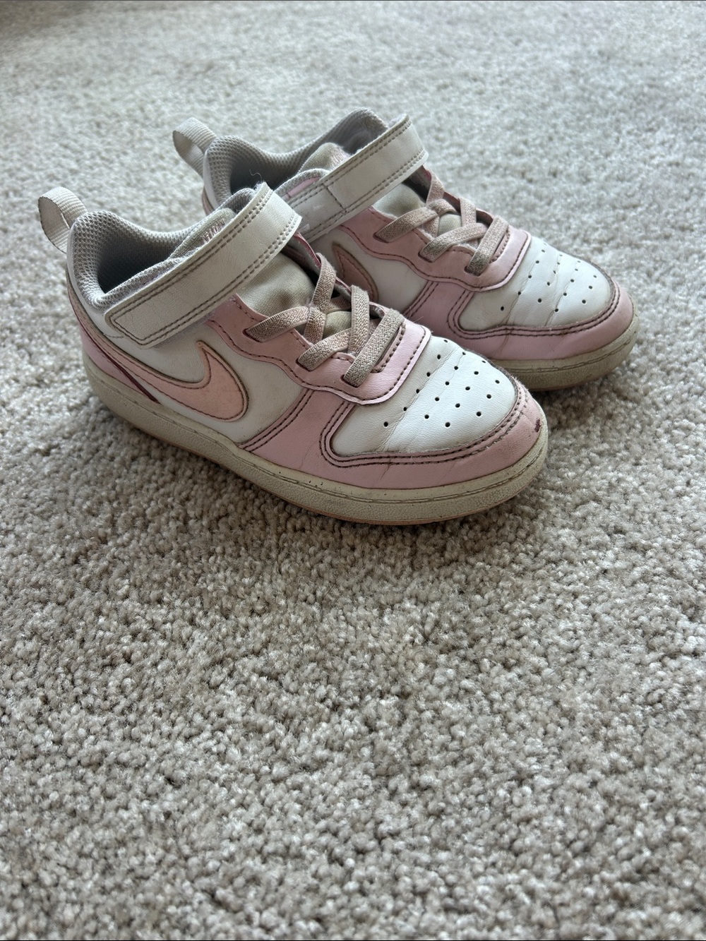 Nike Kids White and Light Pink Velcro Sneakers